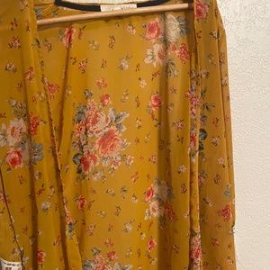 Floral print, draped, collarless, open front cardigan